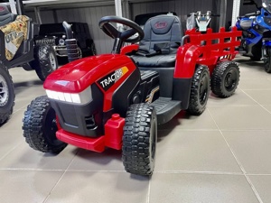 Детский электромобиль RiverToys H888HH (красный) трактор с прицепом и пультом - фото