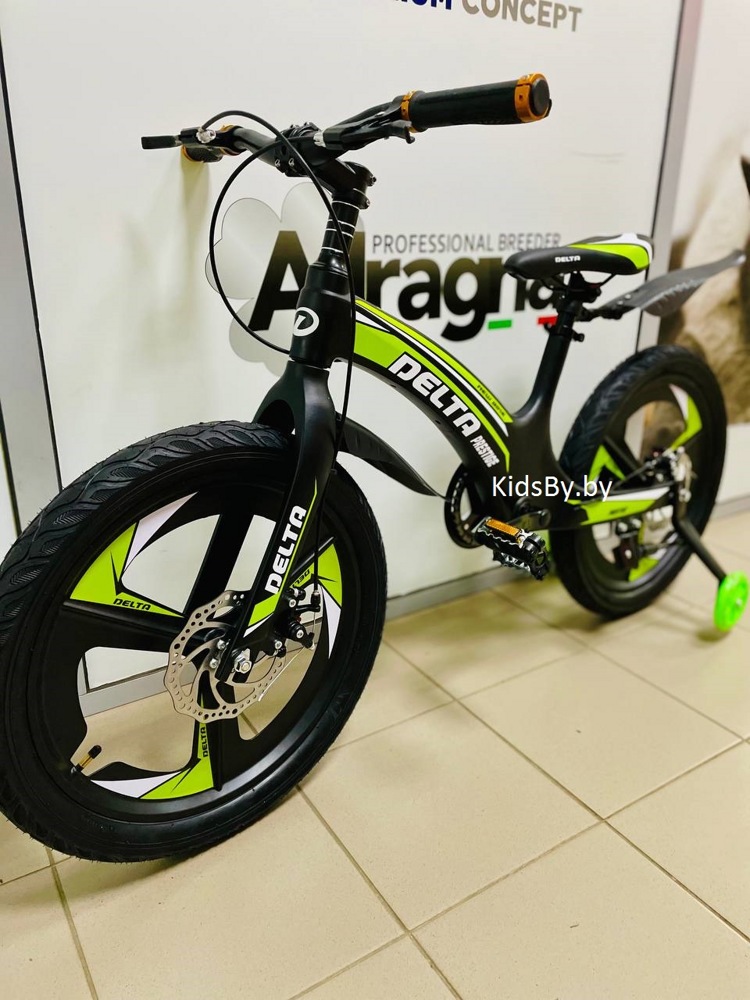 Детский велосипед Delta Prestige Maxx D 20 2022 (черный/зеленый, литые диски) магниевая рама, вилка и колеса