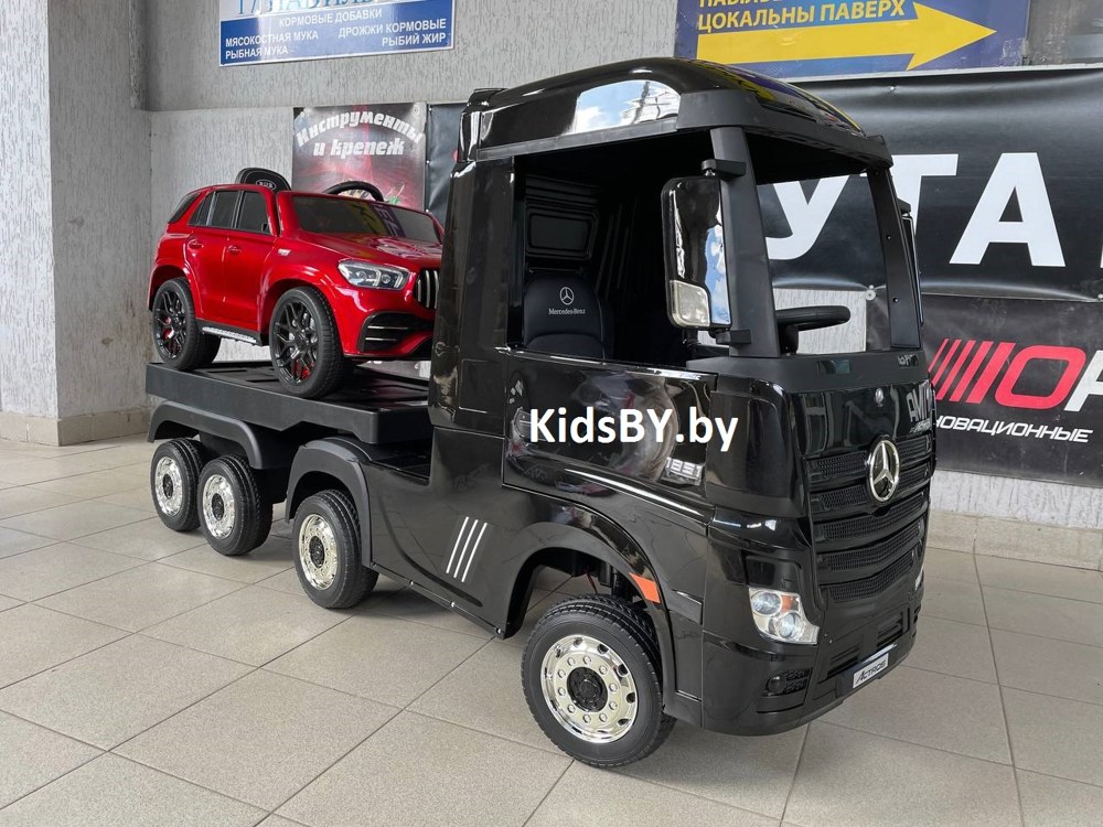 Детский электромобиль RiverToys Mercedes-Benz Actros 4WD HL358 с прицепом (черный) глянец (автокраска) лицензия полноприводный