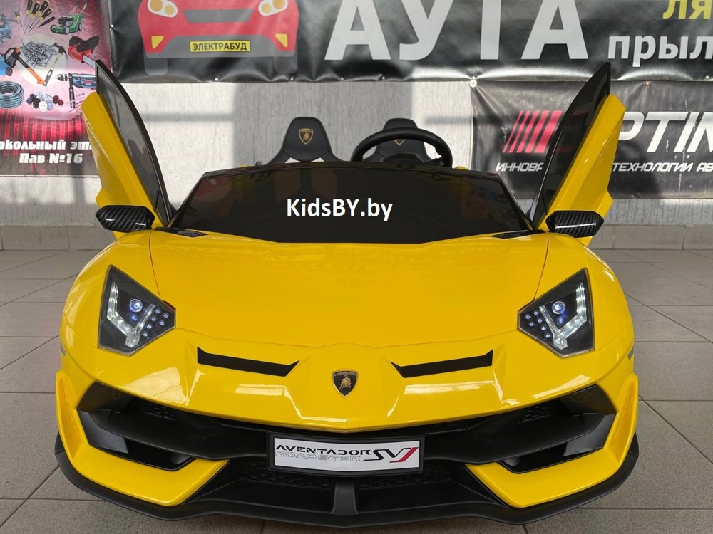 Детский электромобиль RiverToys Lamborghini Aventador SVJ A111MP (желтый) лицензия двухместный - фото3