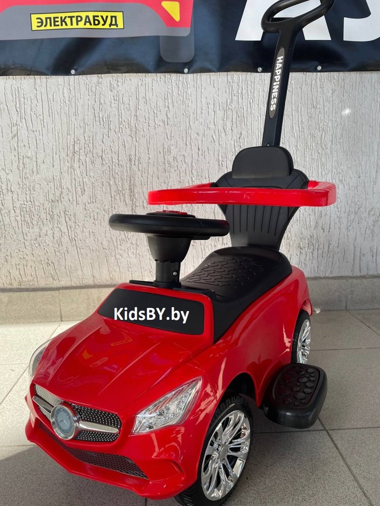 Детская машинка-каталка, толокар RiverToys Mercedes-Benz JY-Z06C (красный/черный) с ручкой-управляшкой - фото2