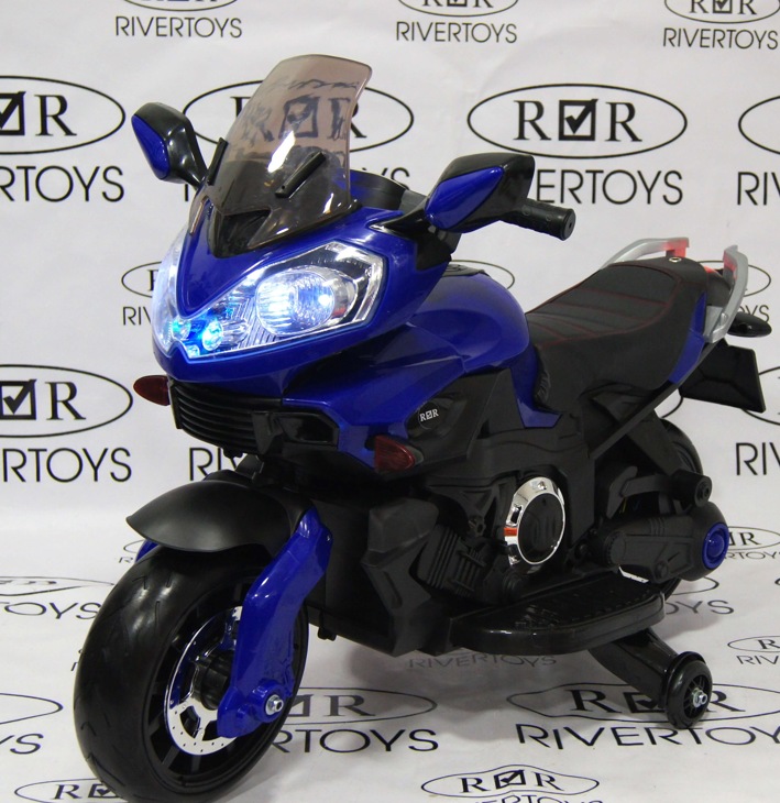 Детский электромобиль, мотоцикл RiverToys E222KX (синий) Yamaha