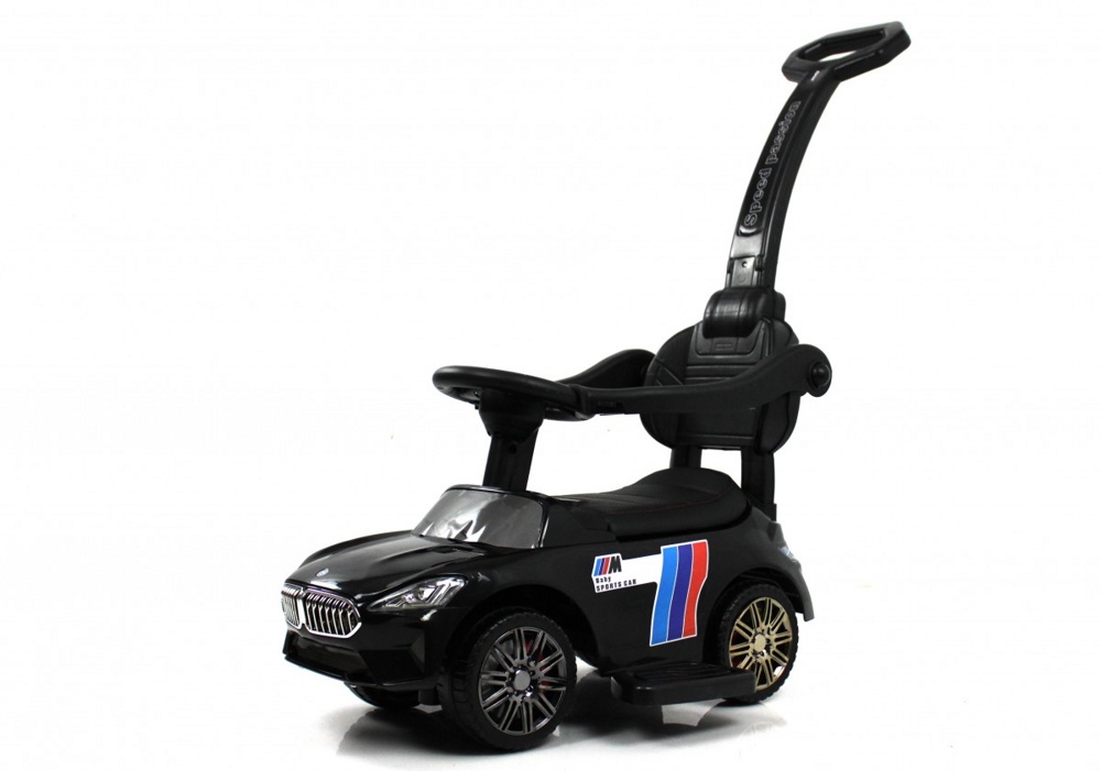 Детский толокар RiverToys L003LL-B (черный) BMW с ручкой управления