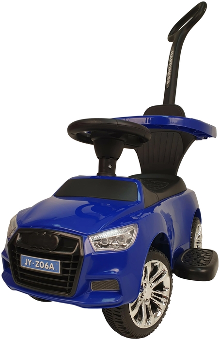 Детская машинка-каталка, толокар RiverToys Audi JY-Z06A (синий/черный) c ручкой-управляшкой - фото2