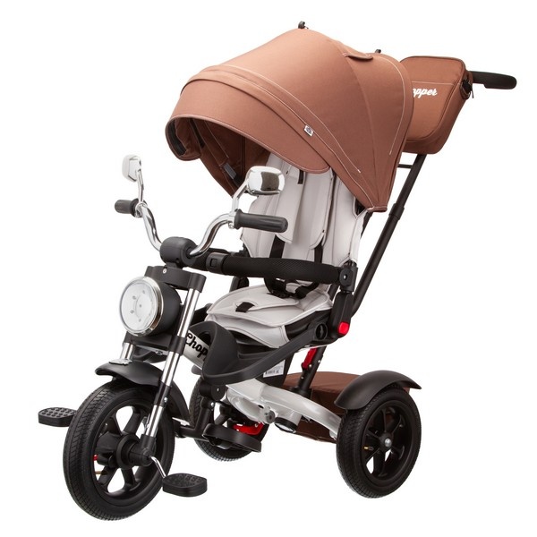 Детский велосипед Chopper CH1BR-2 (коричневый) наклонный руль, обновленная родительская ручка и фара, солнцезащитная накидка - фото1