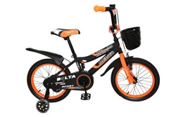 Детский велосипед Delta Sport 18 2020 (черный/оранжевый) с передним ручным V-BRAKE тормозом, шлемом, корзиной и светящимися полиуретановыми приставными колесиками - фото4