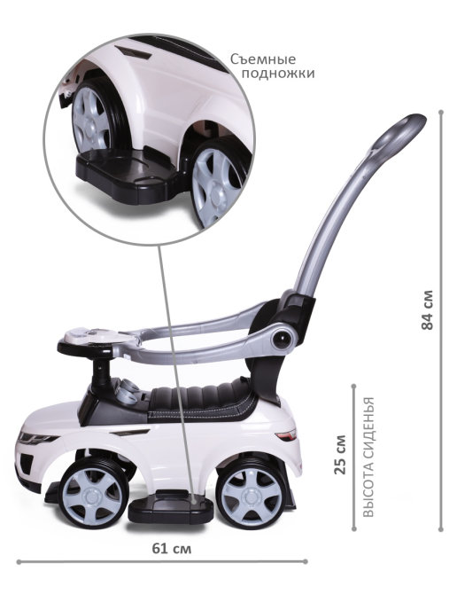Детская машинка- Каталка Baby Care Sport car 614W New 2021 (белый) кожаное сиденье, резиновые колеса - фото6