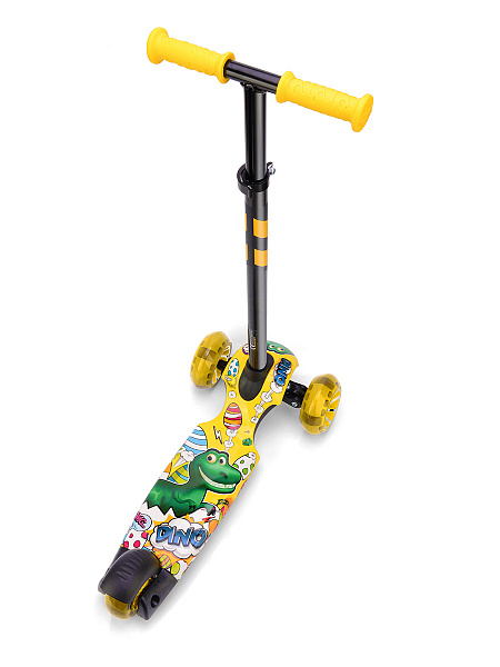 Детский Трехколесный самокат Small Rider Turbo 2 Cartoons цвет желтый, зеленый дино со светящими колесами - фото2