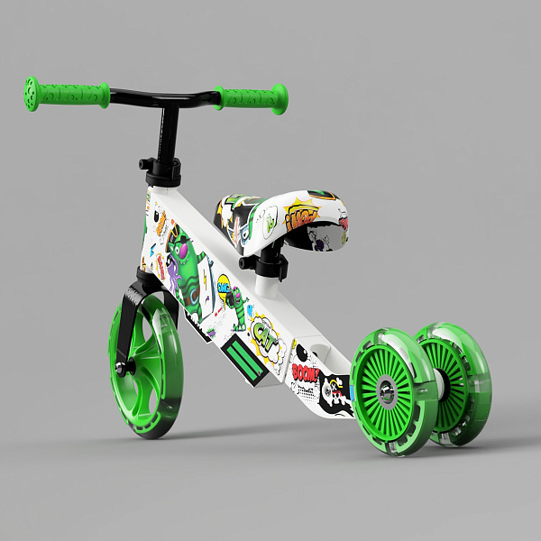 Детский беговел Small Rider Turbo Bike (зеленый) светящиеся колеса трансформер - фото2