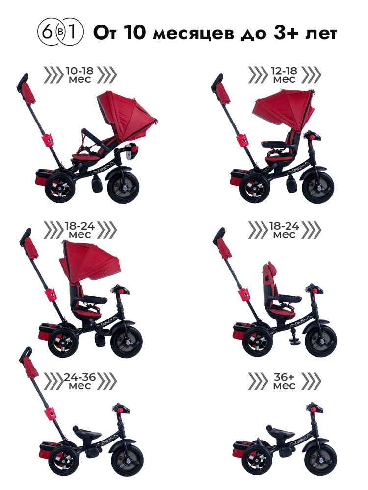 Детский трехколесный велосипед Bubago Dragon BG 104-4 (красный) USB, Bluetooth, насос, поворотное сиденье - фото2