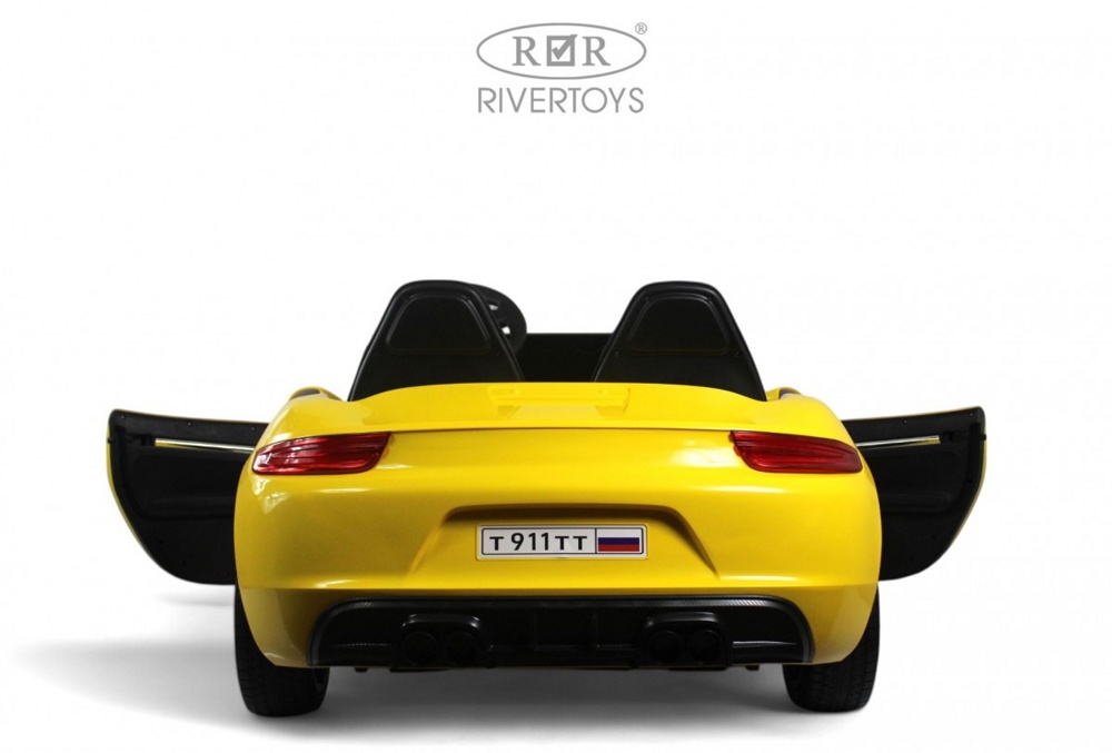 Детский электромобиль RiverToys Porsche Cayman T911TT (желтый) двухместный Нагрузка до 100 кг - фото3