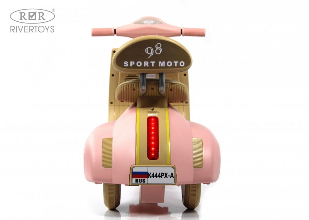 Детский электроскутер RiverToys K444PX-A (розовый) сиденье эко-кожа+фонарь - фото6