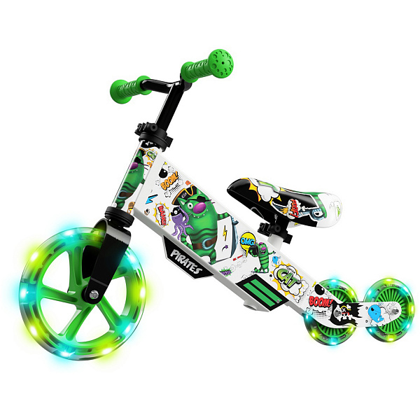 Детский беговел Small Rider Turbo Bike (зеленый) светящиеся колеса трансформер - фото3