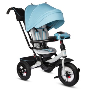 Детский трехколесный велосипед City-Ride Tempo CR-B3-11GY (голубой) Складной руль, поворот.сиденье, фара свет/звук, надув. колеса 12/10, свобод. ход - фото