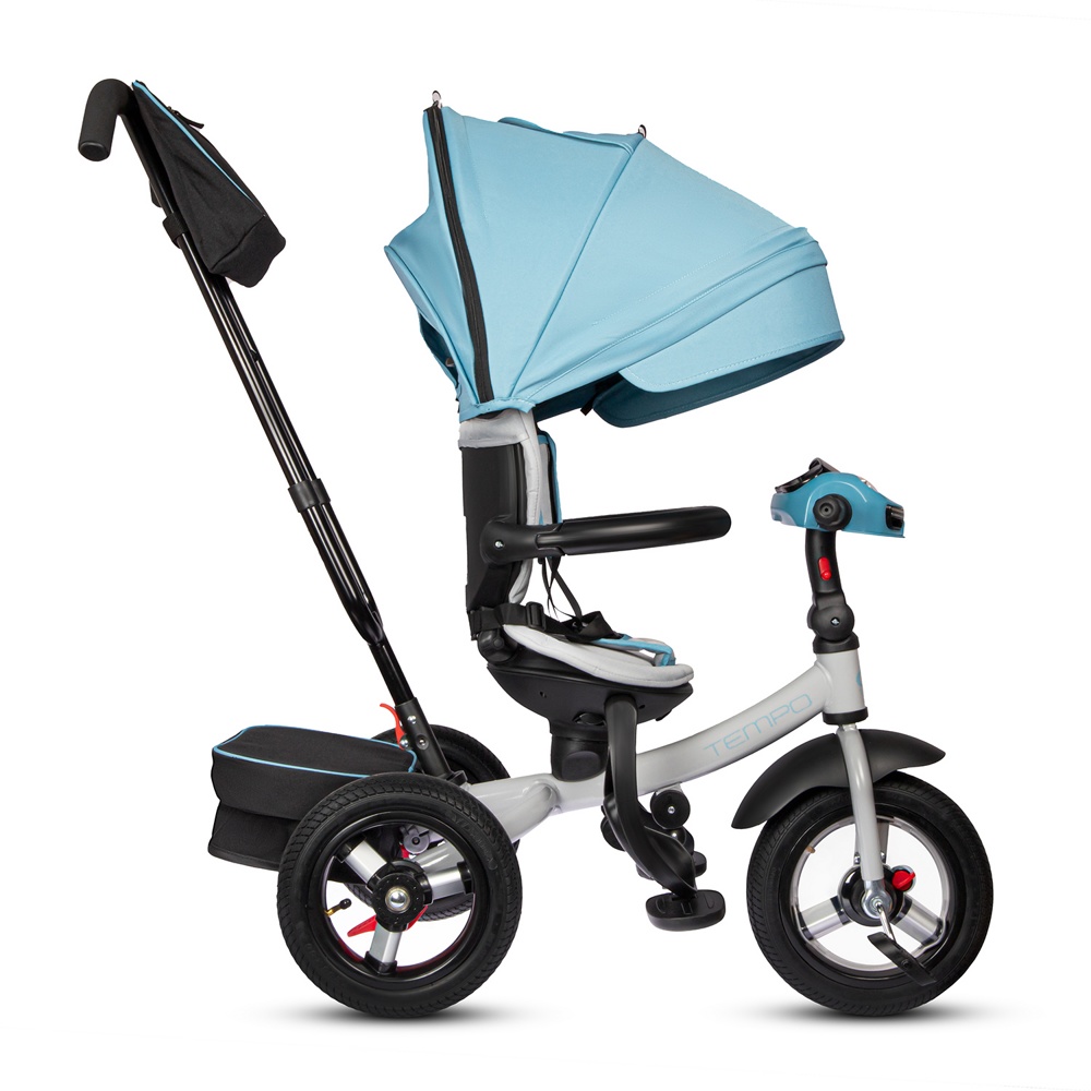 Детский трехколесный велосипед City-Ride Tempo CR-B3-11GY (голубой) Складной руль, поворот.сиденье, фара свет/звук, надув. колеса 12/10, свобод. ход - фото2