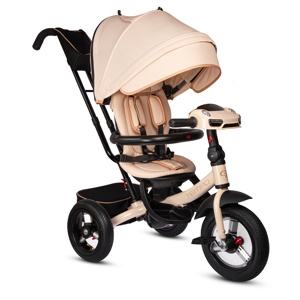 Детский трехколесный велосипед City-Ride Tempo CR-B3-11BG (бежевый) Складной руль, поворот.сиденье, фара свет/звук, надув. колеса 12/10, свобод. ход - фото