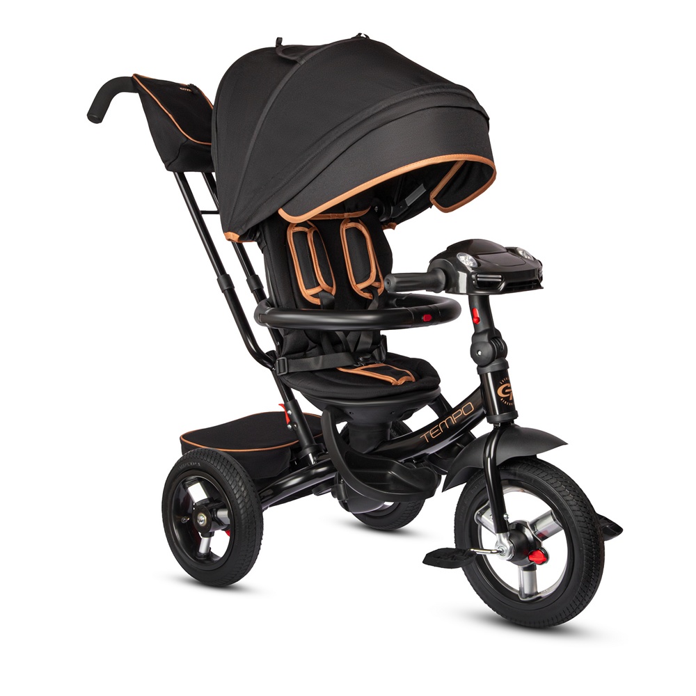 Детский трехколесный велосипед City-Ride Tempo CR-B3-11EB (черный) Складной руль, поворот.сиденье, фара свет/звук, надув. колеса 12/10, свобод. ход