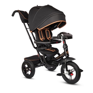 Детский трехколесный велосипед City-Ride Tempo CR-B3-11EB (черный) Складной руль, поворот.сиденье, фара свет/звук, надув. колеса 12/10, свобод. ход - фото