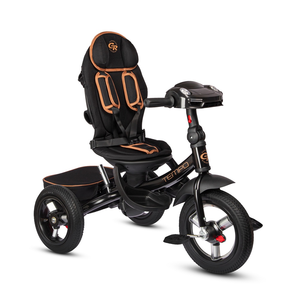 Детский трехколесный велосипед City-Ride Tempo CR-B3-11EB (черный) Складной руль, поворот.сиденье, фара свет/звук, надув. колеса 12/10, свобод. ход - фото3