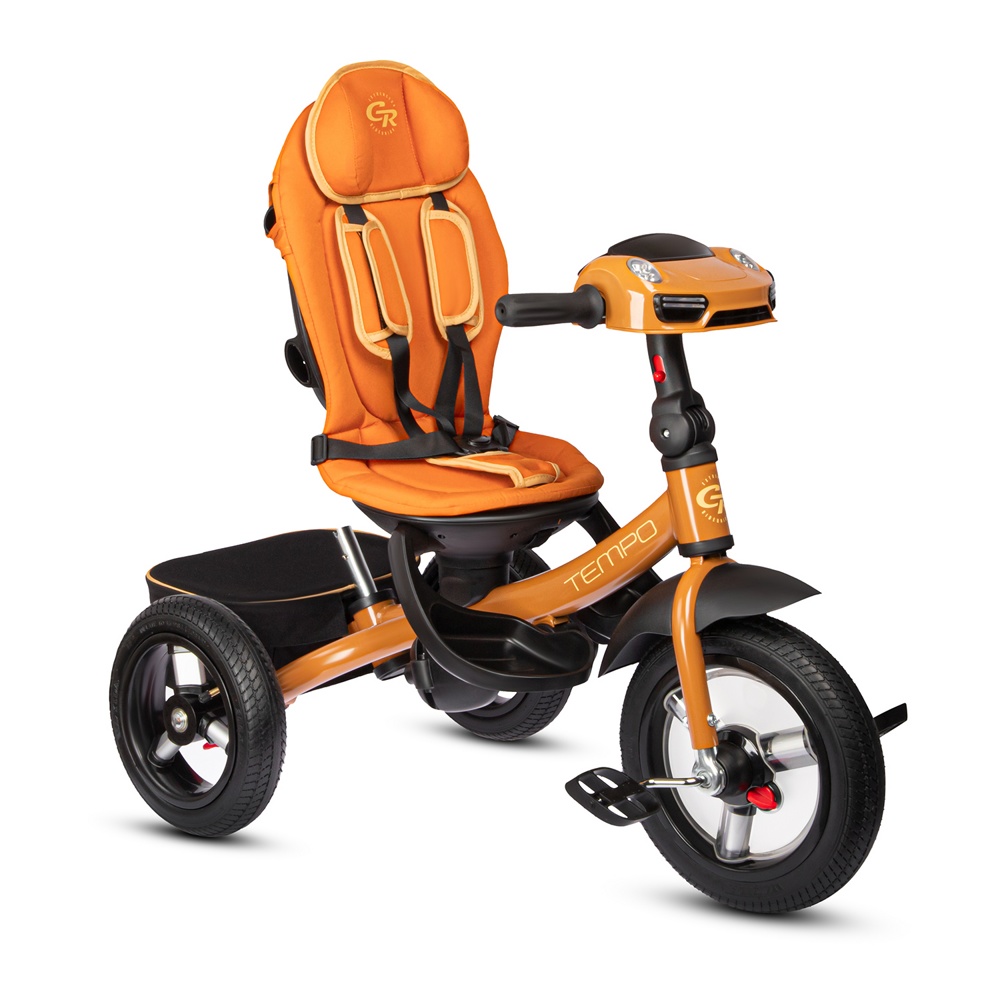 Детский трехколесный велосипед City-Ride Tempo CR-B3-11BK (оранжевый) Складной руль, поворот.сиденье, фара свет/звук, надув. колеса 12/10, свобод. ход - фото4