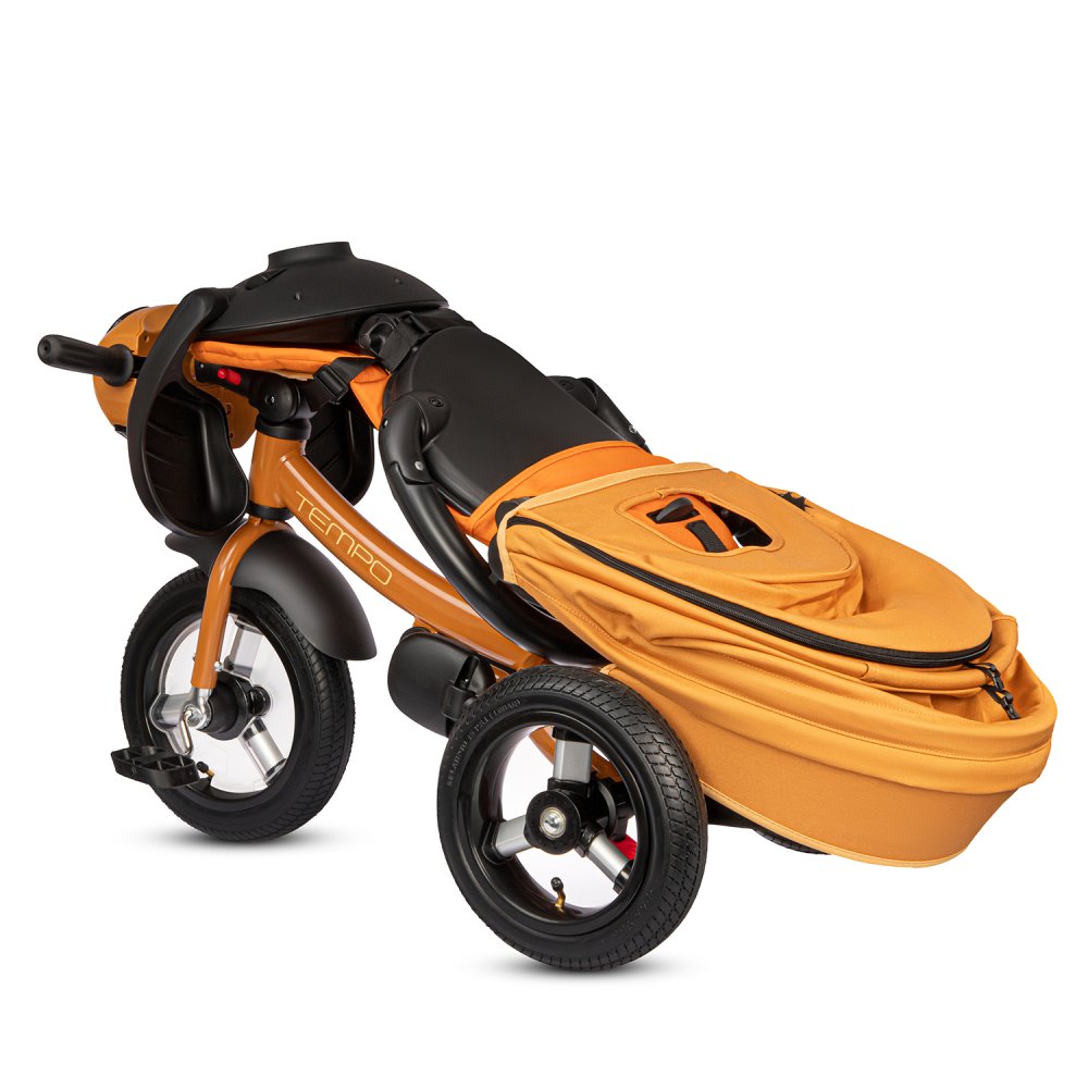 Детский трехколесный велосипед City-Ride Tempo CR-B3-11BK (оранжевый) Складной руль, поворот.сиденье, фара свет/звук, надув. колеса 12/10, свобод. ход - фото6