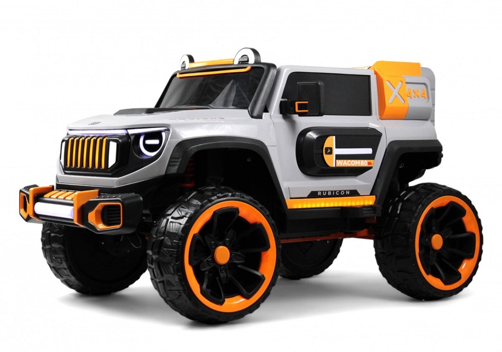 Детский электромобиль RiverToys E007EE (серо-оранжевый) Полноприводный Jeep Rubicon