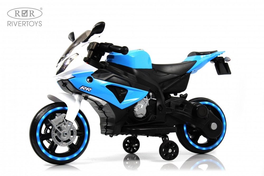 Детский электромотоцикл RiverToys X002XX (бело-синий)