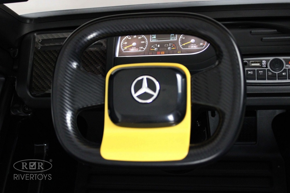 Детский электромобиль RiverToys Mercedes-Benz Axor с прицепом H777HH (желтый) Лицензия с пультом - фото6