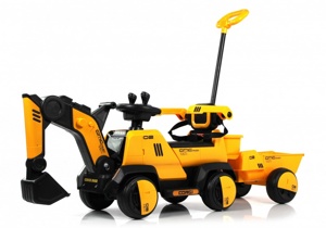 Детский электромобиль RiverToys K009AM (жёлтый) Трактор с ковшом, родительской поворотной ручкой - фото