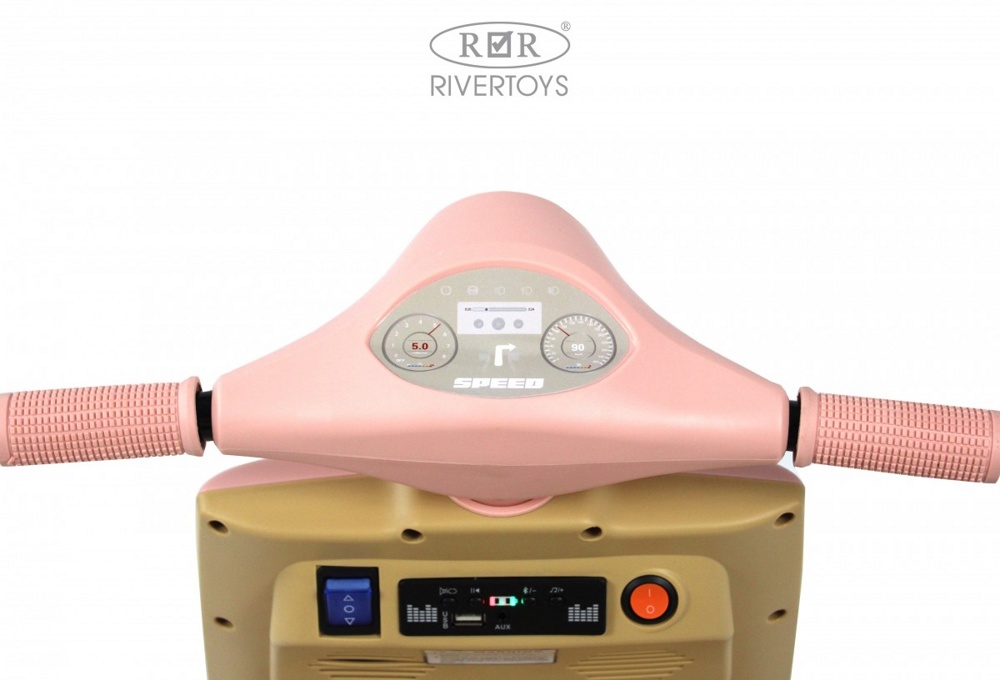 Детский электроскутер RiverToys K444PX-A (розовый) сиденье эко-кожа+фонарь - фото5