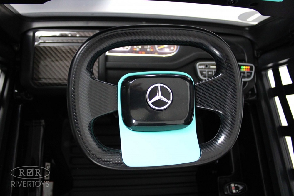 Детский электромобиль RiverToys Mercedes-Benz Axor с прицепом H777HH (голубой) Лицензия с пультом - фото6