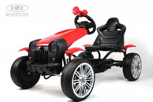Детская педальная машина RiverToys C222CC (красный) веломобиль, карт - фото