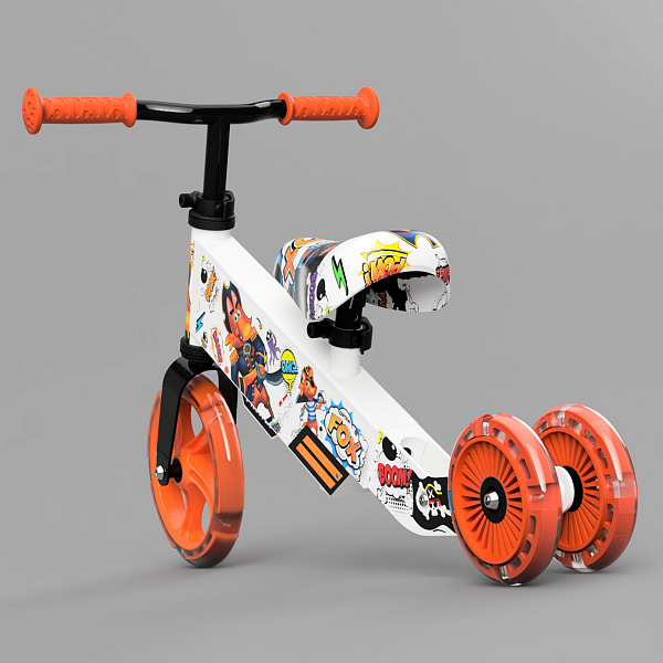 Детский беговел Small Rider Turbo Bike (оранжевый) светящиеся колеса трансформер - фото2