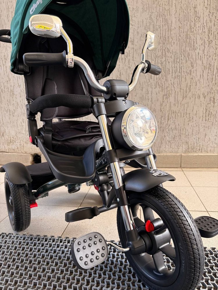Детский велосипед Chopper CH1G-2 (зеленый) наклонный руль, обновленная родительская ручка и фара, солнцезащитная накидка фото-6