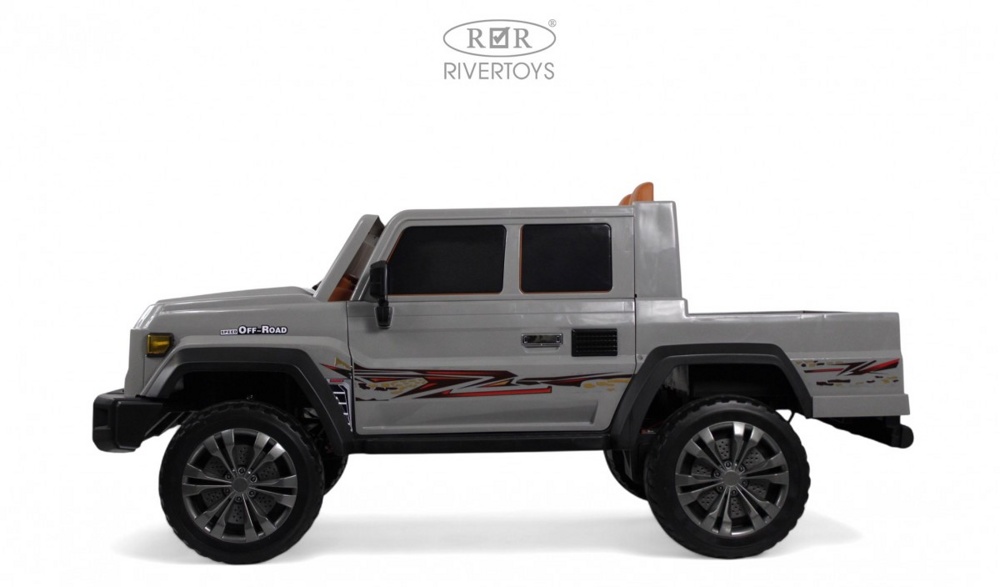 Детский электромобиль RiverToys Pick-Up E555KX (серый) Toyota Полноприводный - фото2
