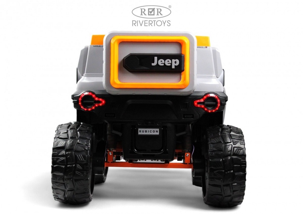 Детский электромобиль RiverToys E007EE (серо-оранжевый) Полноприводный Jeep Rubicon - фото3