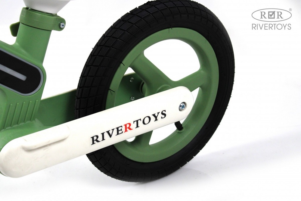 Детский беговел RiverToys HB-002 (зелёный) 12 дюймов, LED подсветка рамы - фото3