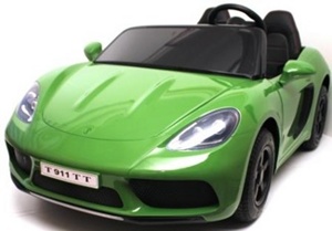 Детский электромобиль RiverToys Porsche Cayman T911TT (зеленый глянец) автокраска полноприводный двухместный - фото