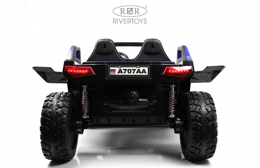 Детский электромобиль RiverToys A707AA LUX 4WD (синий Spider) Кондиционер двухместный полноприводный скорость 16 км/ч - фото6