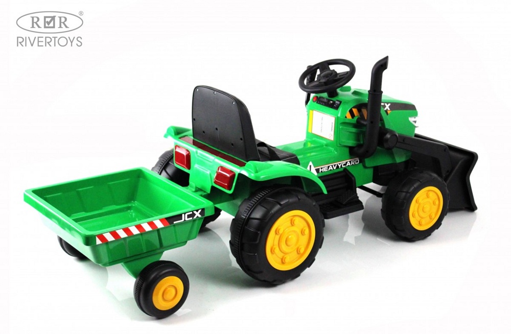 Детский электромобиль RiverToys Трактор-погрузчик с прицепом P222PP (зеленый) с пультом - фото2