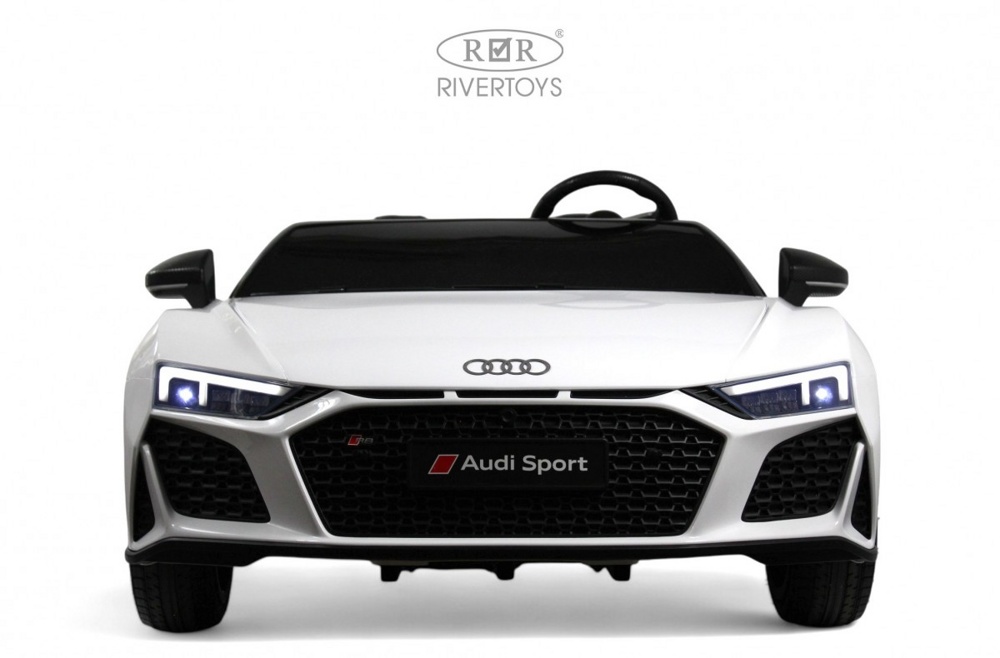 Детский электромобиль RiverToys Audi R8 M333MM (белый) Лицензионная модель Двухместный До 100 кг. Скорость до 14 км/ч - фото2