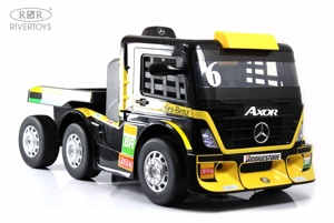 Детский электромобиль RiverToys Mercedes-Benz Axor с прицепом H777HH (желтый) Лицензия с пультом - фото