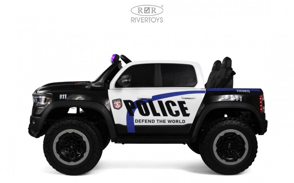 Детский электромобиль RiverToys Dodge RAM 1500 TRX Арт. O111OO (черный) Полиция - фото3