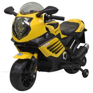 Детский электромобиль, мотоцикл RiverToys K333KK (желтый) Kawasaki - фото