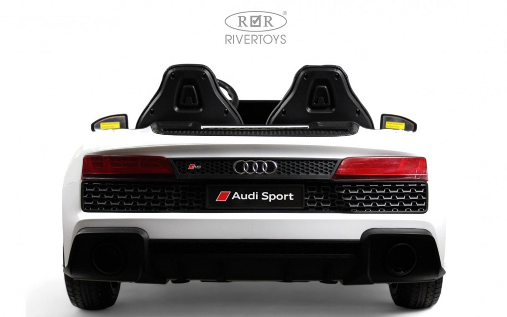 Детский электромобиль RiverToys Audi R8 M333MM (белый) Лицензионная модель Двухместный До 100 кг. Скорость до 14 км/ч - фото3