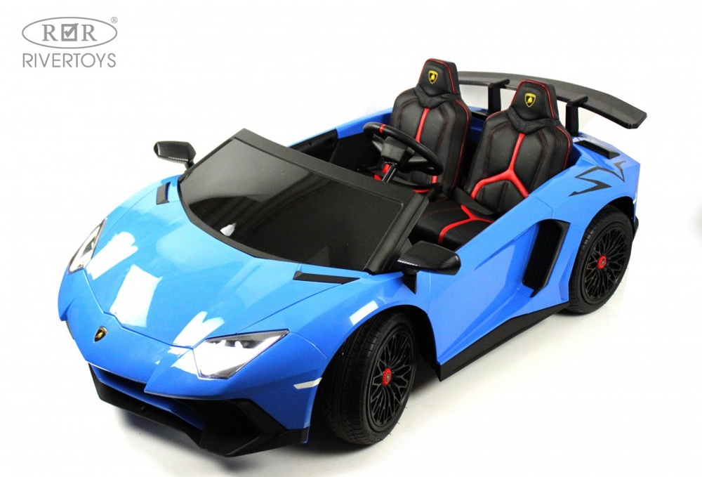 Детский электромобиль RiverToys Lamborghini Aventador SV M777MM (синий) Лицензия Двухместный - фото2
