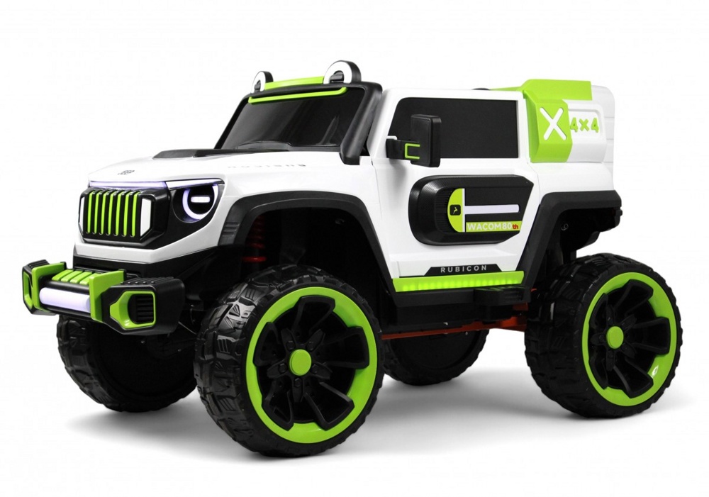 Детский электромобиль RiverToys E007EE (бело-зеленый) Полноприводный Jeep Rubicon