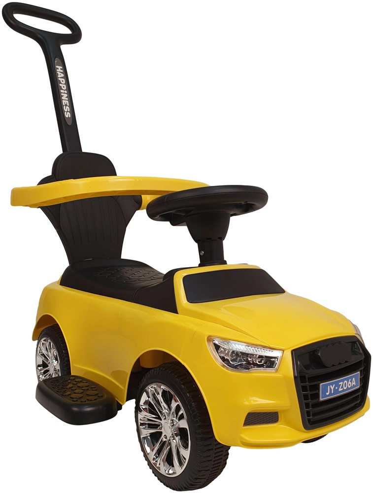 Детская машинка-каталка, толокар RiverToys Audi JY-Z06A (желтый) c ручкой-управляшкой - фото
