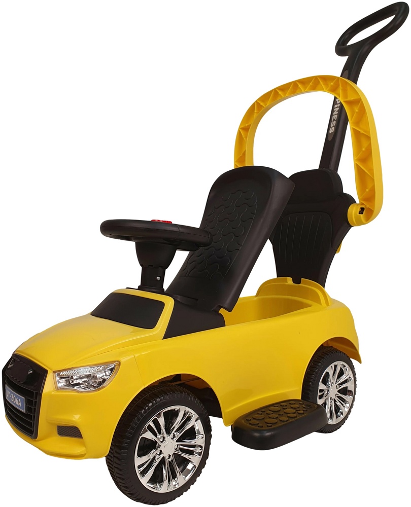 Детская машинка-каталка, толокар RiverToys Audi JY-Z06A (желтый) c ручкой-управляшкой - фото5