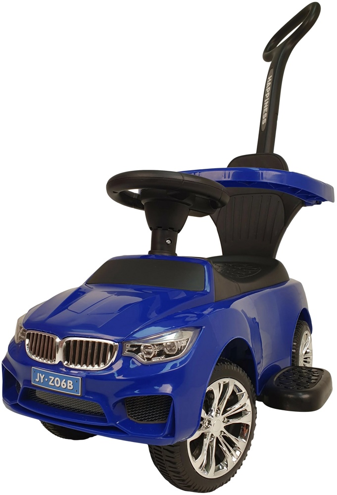 Детская машинка-каталка, толокар RiverToys BMW JY-Z06B (синий/черный) с ручкой-управляшкой - фото2